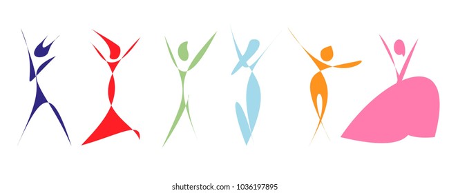 A row of six silhouette dancing figures