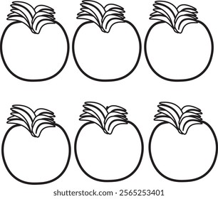A row of six simple line drawings of tomatoes