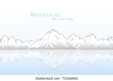  a Row of Snowy Mountains with Reflection on Water. Mountain Landscape Background Vector Illustration