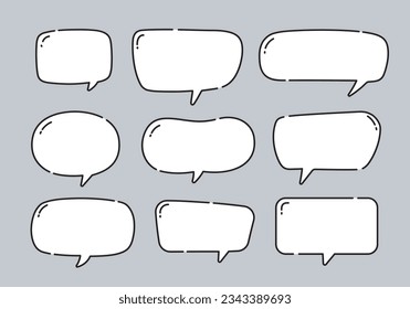 A row of speech bubbles with a white background. Message communication bubbles in cute doodle style on white background. Speech bubble, text bubble, chat balloon, chat balloon, or chat balloon.