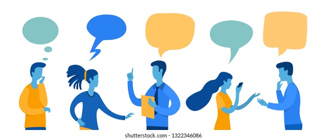 row of talking people with bubbles. Vector illustration