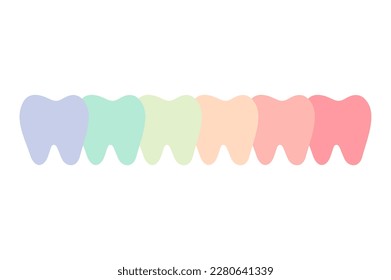 A row of teeth of multi colors or rainbow - dental cartoon vector flat style cute character for design