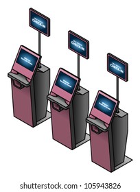 A Row Of Three Airport Self Service Check In Booths/kiosks.