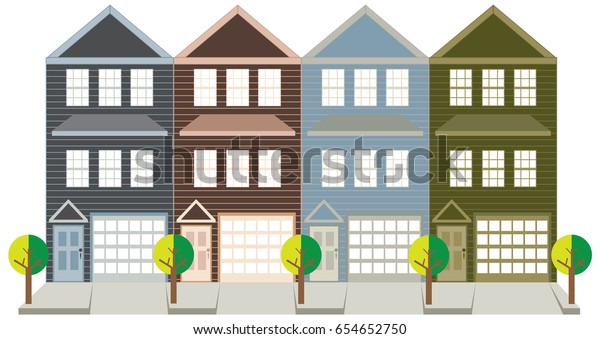 Row Three Level Townhouse Tandem Car Stock Vector Royalty Free