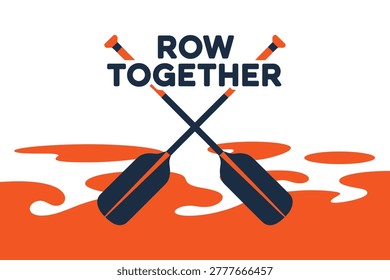 Row Together Theme, Two Oars Crossing Above Orange Water Pattern, Trendy Minimal Poster For Advertising, Branding, Social Media, Print Template