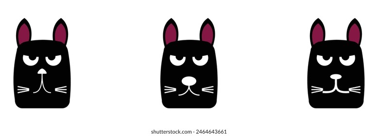 Row of the tops of heads of cats, peeking over a blank white sign. Sized for web banner or social media cover. funny cats face icon sets. funny cat head . Eps10.