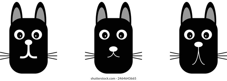 Row of the tops of heads of cats, peeking over a blank white sign. Sized for web banner or social media cover. funny cats face icon sets. funny cat head . Eps10.