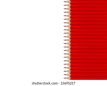 Row of vector red pencils against the white background