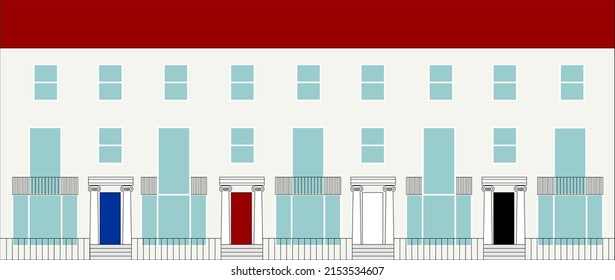 Row Of Victorian Terraced Houses With Bow Window Illustration