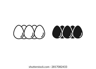 Row of Whole Chicken Eggs Grocery Ingredient Line Art and Solid Black Icon Set