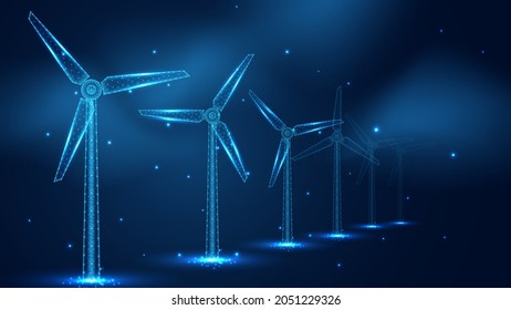 The row of the windmill line connection. Low poly wireframe design. Abstract geometric background. vector illustration.