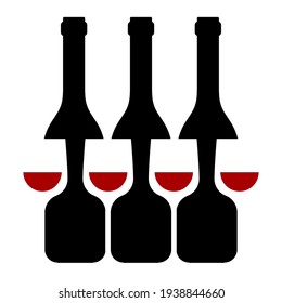 Row of wine bottles and glass silhouette