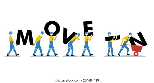 Row of workers carrying letters, Workers in uniform set of people, vector illustration