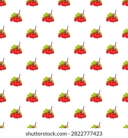 Rowan berries with green leaves forming a seamless pattern on a white background