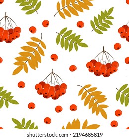 Rowan berries and leaves seamless pattern
