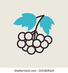 Rowan branch with berries and leaf vector icon. Graph symbol for food and drinks web site, apps design, mobile apps and print media, logo, UI