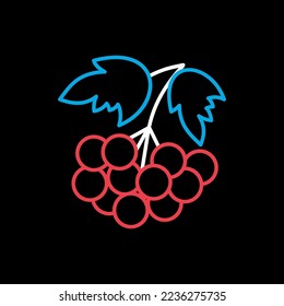 Rowan branch with berries and leaf vector on black background icon. Graph symbol for food and drinks web site, apps design, mobile apps and print media, logo, UI