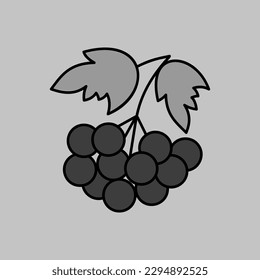 Rowan branch with berries and leaf vector grayscale icon. Graph symbol for food and drinks web site, apps design, mobile apps and print media, logo, UI
