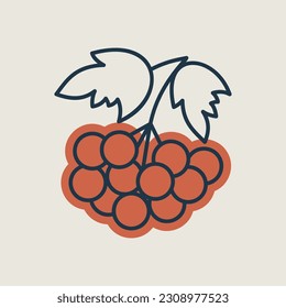 Rowan branch con bayas e icono vector hoja. Símbolo gráfico del sitio web de comida y bebida, diseño de aplicaciones, aplicaciones móviles y medios impresos, logotipo, interfaz de usuario