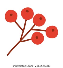 Rowan branch with red berries, element for winter holidays decoration, vector