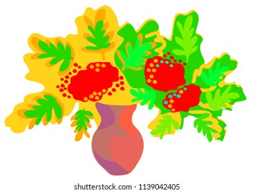 Rowan branches in clay jug fall vector graphics