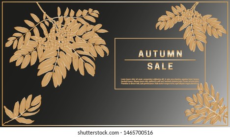 Rowan branches golden on a black background with gold text autumn