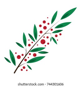 Rowan bunch of red berries red ripe leaf tree autumn season natural fruit vector illustration, seasonal Christmas bright delicious decoration.