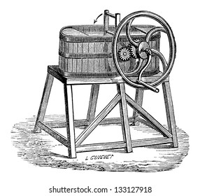 Rowan Butter Churn, vintage engraved illustration. Industrial Encyclopedia - E.O. Lami - 1875