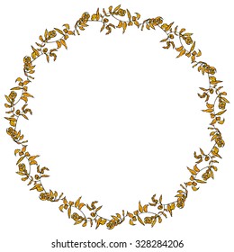 rowan floral round frame, border wreath for your text Leaves contours Orange on white background hand-drawn. Vector