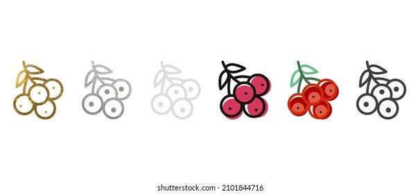 Rowan. Icono. Colección de rowan en diferentes estilos. Patrón de contorno. Disponible en oro, plata, blanco, gris, negro. Gráficos lineales. Doodles. Emblema, insignia, silueta. Vector.