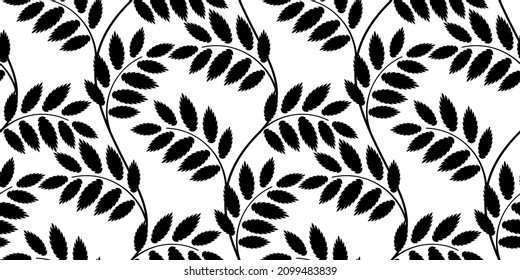 Rowan leaves seamless background in black. Stock vector illustration