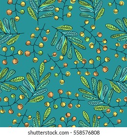 Rowan and leaves. seamless pattern. Doodle