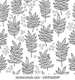 Rowan leaves. Vector seamless pattern. Hand drawn. For covers, printing on fabric, wedding or celebration invitations, cards, social media, blog posts, advertising banners.
