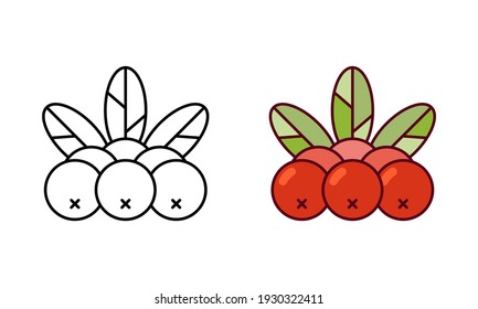 Logo de Rowan. Icono lineal y versión de color. Simple ilustración negra de rowanberry, planta. Contorno pictograma vectorial aislado sobre fondo blanco