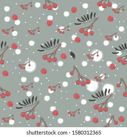 Rowan seamless Pattern. Cute Hand Drawn Design. Scandinavian Style. Repeating Pattern. 