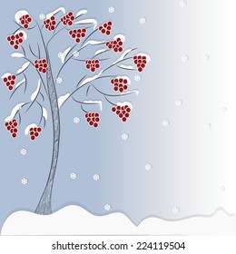 Rowan tree berries winter snow snowflakes Christmas new year