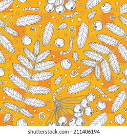 Rowan twigs berries and leaves - vector seamless pattern
