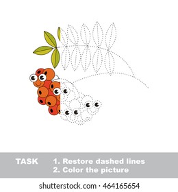 Rowan in vector to be traced. Restore dashed line and color the picture. Visual game for children. Easy educational kid gaming. Simple level of difficulty. Worksheet for kids education.