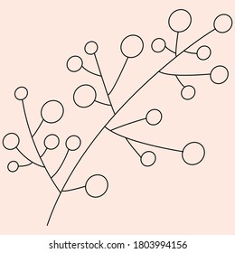 Rowan vector illustration isolated on peach background. Ash-berry icon for autumn collection, sets, postcard, templates, wrapping paper. Ashberry brunch line art icon, vector design for application