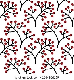 rowanberry cranberry regular rows handdrawn autumn fall graphic botanical seamless pattern isolated on white background