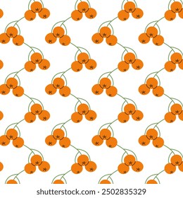Rowanberry regular seamless pattern. Colorful hand drawn decorative elements on white. Autumn berries in simple flat style. Vector illustration.
