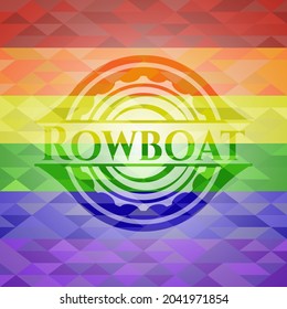 Rowboat emblem on mosaic background with the colors of the LGBT flag. 