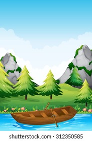 Rowboat floating in the river illustration