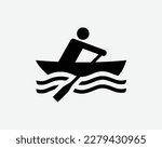 Rowboat Icon Rowing Row Boat Kayak Rower Sport Vector Black White Silhouette Symbol Sign Graphic Clipart Artwork Illustration Pictogram