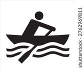 Rowboat Icon Rowing Row Boat Kayak Rower Sport Vector Black White Silhouette Symbol Sign Graphic Clipart Artwork Illustration Pictogram.