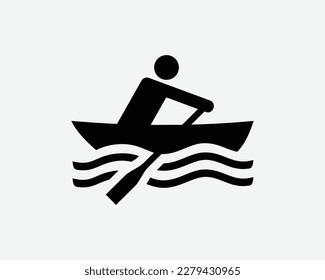 Rowboat Icon Rowing Row Boat Kayak Rower Sport Vector Black White Silhouette Symbol Sign Graphic Clipart Artwork Illustration Pictogram