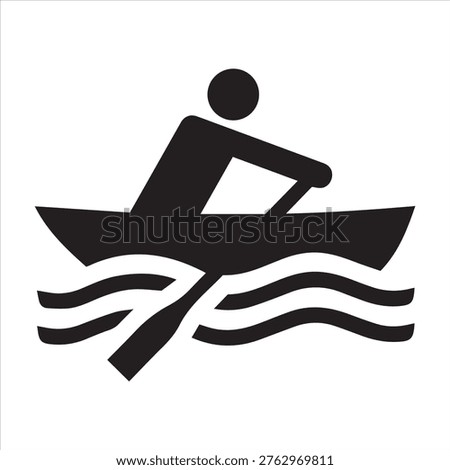 Rowboat Icon Rowing Row Boat Kayak Rower Sport Vector Black White Silhouette Symbol Sign Graphic Clipart Artwork Illustration Pictogram.