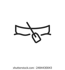 Rowboat with paddle, linear style icon. Wooden or metal boat. Editable stroke width