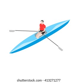 Rower in a boat in isometric view. Athlete in red suit.