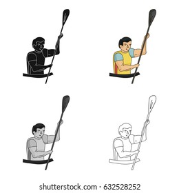 Rower in a boat with a paddle in hand down to the baydak on the wild river.Olympic sports single icon in cartoon style vector symbol stock illustration.